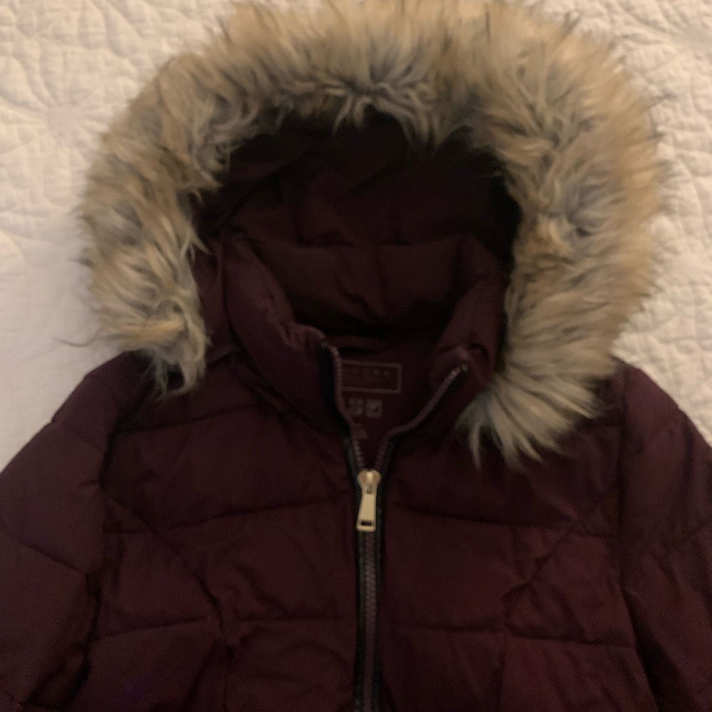 Laundry by Shelli Segal Long Women’s Winter Puffer Coat in Burgundy